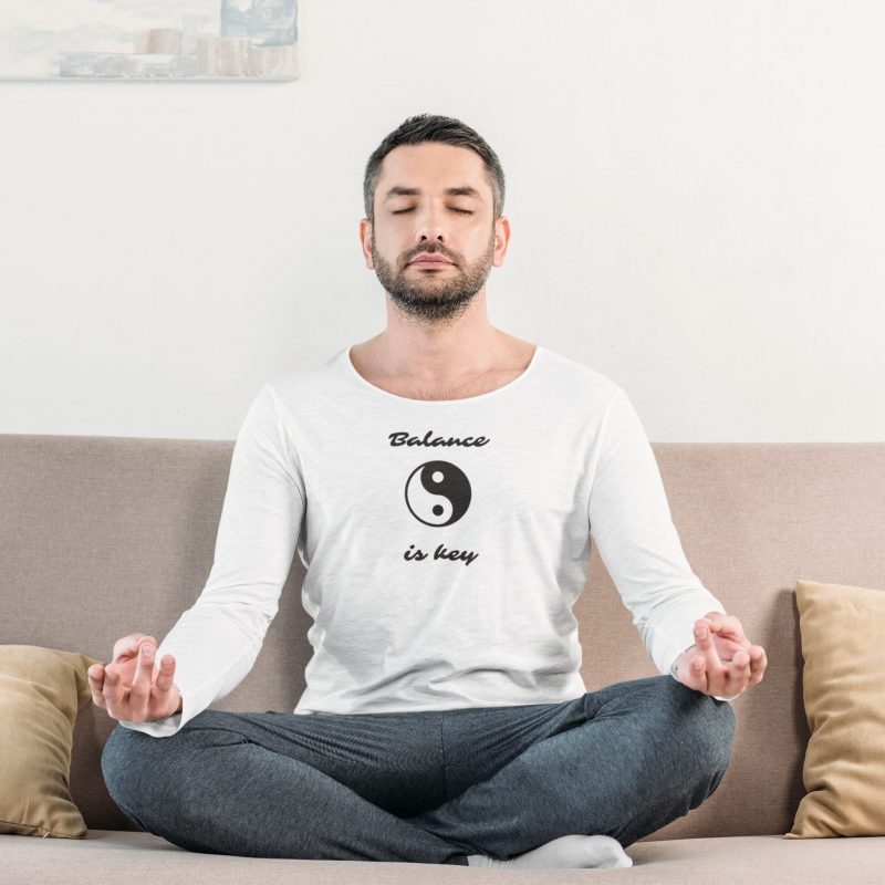 Balance Is Key- Men's White Long-Sleeve Fitted T-shirt