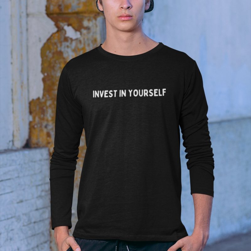 Invest In Yourself- Men's Black Long-Sleeve Fitted T-shirt