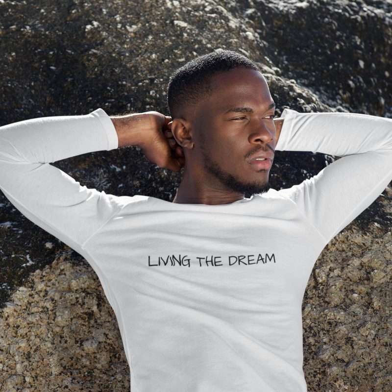 Living The Dream- Men's White Long Sleeve Fitted T-shirt