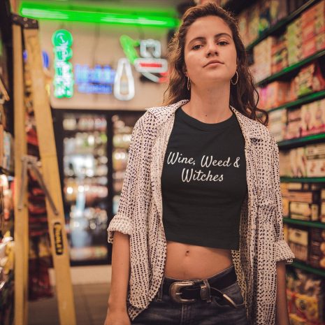 Wine Weed And Witches – Women's Black Organic Crop Top