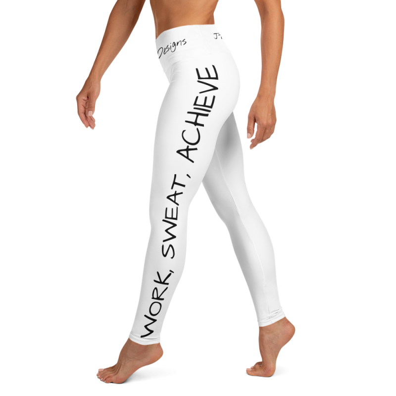 Motivational White Yoga Leggings For Women - work sweat achieve