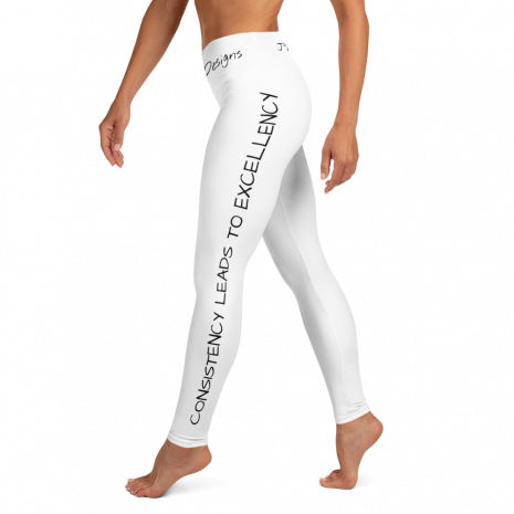 Motivational White Yoga Leggings For Women - Consistency leads to excellency