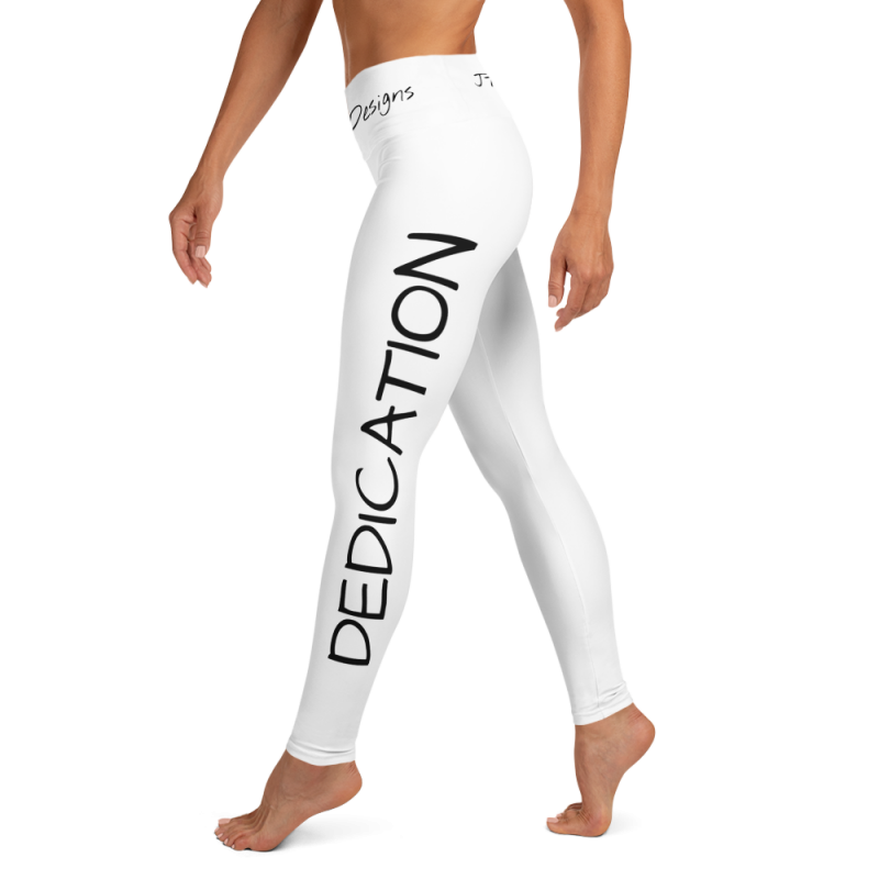 Motivational White Yoga Leggings For Women - Dedication