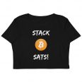 stack bitcoin sats womens black organic crop hoodie