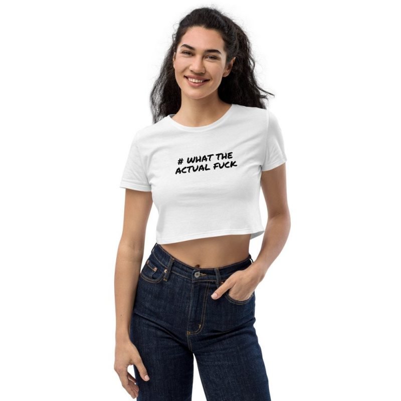 what the actual fck womens white crop top