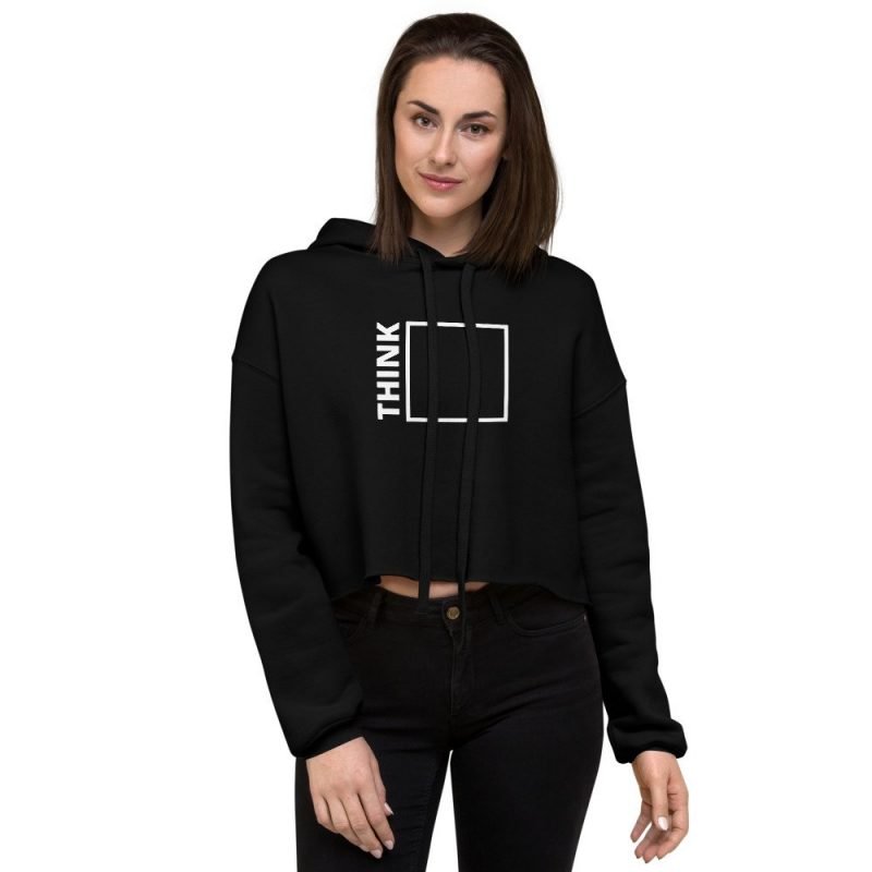 think outside the box inspirational motivational womens black crop hoodie